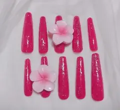 ピンク ラメ フラワー ネイルチップのサムネイル