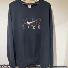 希少デザイン2XL USA製90sナイキ刺繍スウェットトレーナー銀タグ　ブラック