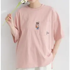 【値下げ】Lupilien 天竺 アニマル 刺繍 Tシャツ ピンク ナマケモノのサムネイル