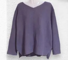 ミラオーウェン 両畦浅Vネックニット 長袖【F】パープル　羊毛混