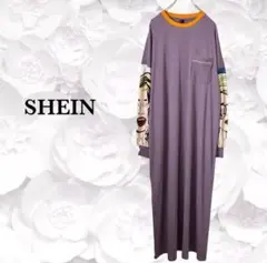 シーイン『SHEIN』ロング ワンピース マキシ【L】紫 プリント 大きい