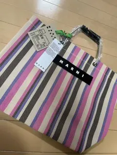 MARNI MARKET トートバッグ ベージュ系ストライプ - メルカリ