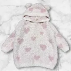 【ジェラートピケ】くま耳トレーナー　もこもこ　ルームウェア　ハート　ピンク　Sのサムネイル