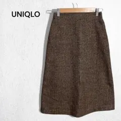 ユニクロ ウールブレンドナローミディスカート Aライン ヘリンボーン柄 W55