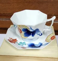 深川製磁 ⭐ 色絵菊花紋　八角 紅茶椀皿カップ&ソーサー１客