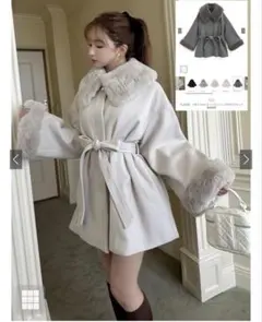 三上悠亜　リボンベルトファーティペット付フレアコート　アイボリー