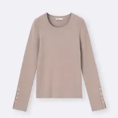 リブニットボタンスリーブプルオーバー