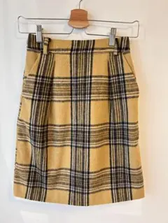 【美品】LOWRYS FARM イエロー ブラック チェック ひざ丈スカート