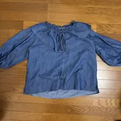 デニムブルー フリル付きシャツ Fサイズ