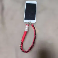 パラコード スマホストラップ 赤黒ハンドメイド
