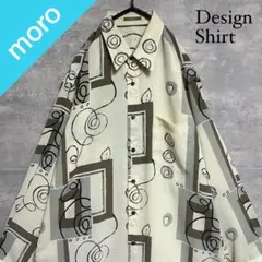 No.1925 VINTAGE 古着 総柄シャツ ポリシャツ 幾何学柄 長袖
