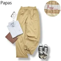 90s 日本製 パパス PAPAS ワイド チノパン M ヘリンボーン柄ベージュ