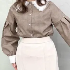 RETRO GIRL 配色チェックブラウス フリーサイズ