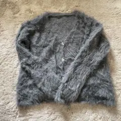 グレー ファー風 カーディガン ボタン付き