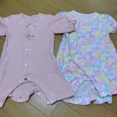 ピンク リボン付き.リボン柄 ロンパース 70cm