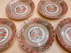 三洋陶器　龍峰窯　古伊万里　有田焼　金彩　琳派／祥瑞花丸紋　中皿５枚セット
