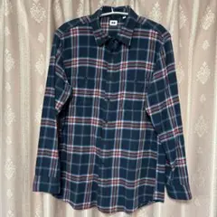 ネイビー チェック柄 フランネルシャツ ユニクロ　XL