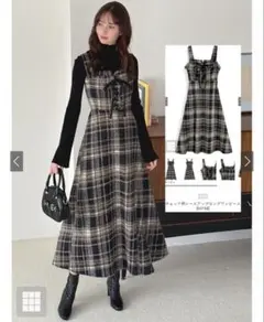 GRL チェック柄レースアップロングワンピース[ks154]