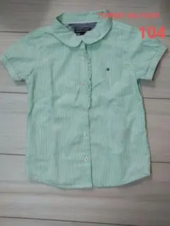 TOMMY HILFIGER　半袖シャツ 緑ストライプ フリル付き　104