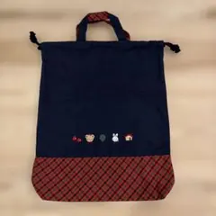 familiar体操着入れ/巾着@リンゴとクマ刺繍