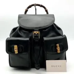 ✨美品✨グッチ リュックサック バックパック バンブー 巾着 レザー ブラックのサムネイル