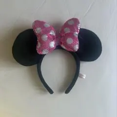 ミニーちゃんピンクスパンコールドットリボンカチューシャ