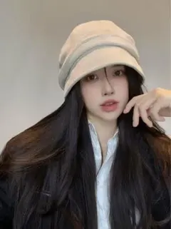 レディース帽子 小顔 効果フリーサイズ 秋冬 紫外線対策キャスケット ホワイト