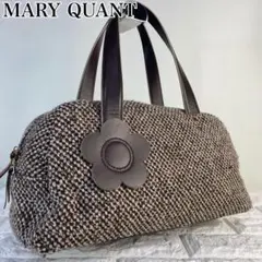 【美品】マリークワント　ミニボストンバッグ　ツイード　ブラウン　ロゴ