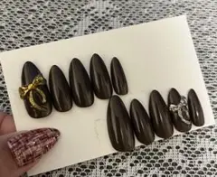 ブラウン アーモンド型ネイルチップ 10個セット