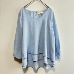 HK WORKS LONDON　七分袖　ブラウス　青系　Vネック　バックギャザー