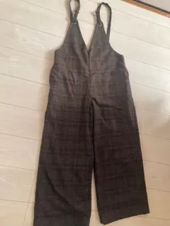 チェック柄ウール混合オーバーオール