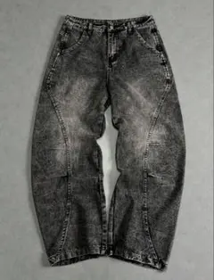 グレー ワイドレッグ デニムパンツ