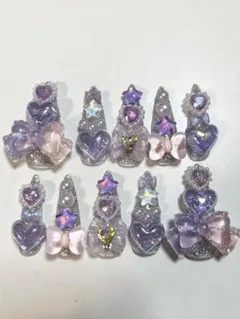 匿名発送 ポイント キラキラデコロングネイルチップ パープルピンクリボン