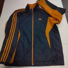 アディダス CLIMAPROOF ウインドブレーカー L 紺×橙 3本ライン