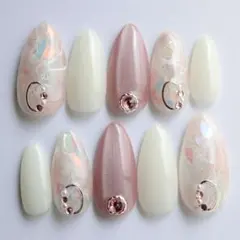 サイズオーダー可　スキニーオーバル　ネイルチップ　ピンクマグネットニュアンス