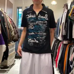 平成ギャル男 グランジy2k プリント レイヤード 開襟シャツ 半袖ポロシャツ