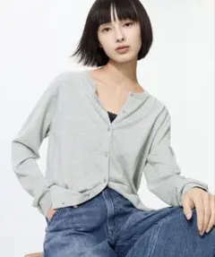 UNIQLO クルーネック カーディガン グレー 長袖のサムネイル