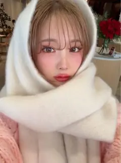 アイボリー　GRL 起毛フェイクウールフリンジボリュームマフラー f01250