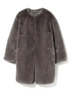 BEAMS LIGHT グレー ファー ノーカラーコート