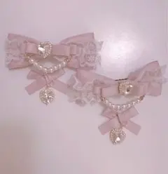 ハンドメイド リボンヘアクリップ ピンク 姫系/量産型コーデ用