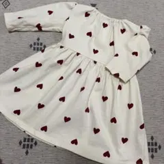 ハート柄リボン付きワンピース 90cm プティマイン