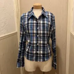 NOCONTENT 青と白のチェック柄長袖シャツ