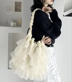 mily bilet ラインストーン付きチュールフリルドロスト巾着バッグ