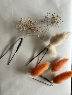オレンジ ホワイト ドライフラワー ヘアピンセット
