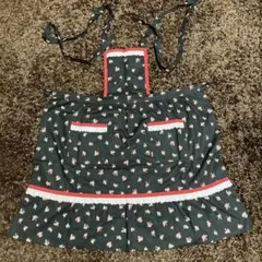ハンドメイド♡ キッズエプロン 140 150 花柄 黒×赤 フリル レース
