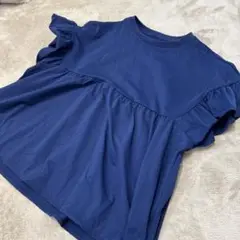 ネイビーブルーフリル袖 Aライン Tシャツ