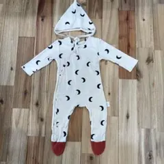 ベビー服 カバーオール 足つき ロンパース 三日月アイボリー　帽子