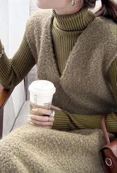 【美品】classicalelf フェイクリングウールVネックジャンパースカート