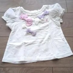 メゾピアノ　リボン付きホワイトTシャツ 80(SS)