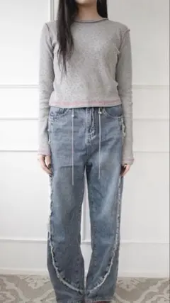 igusa 193 フリンジ加工 ワイドデニムパンツ